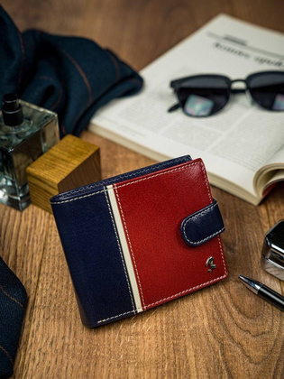 Poziomy portfel męski dwukolorowy ze skóry naturalnej hq