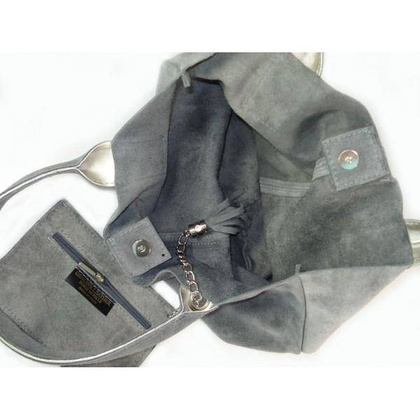 ZAMSZ NATURALNY WŁOSKA TORBA XL A4 SHOPPER BAG SKÓRZANA SZARA W567G