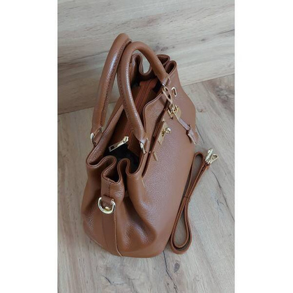 Skórzana Włoska duża torba Vera Pelle,złote okucia ,kłódka Camel BERK753C