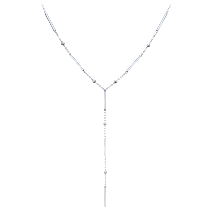 MINET Elegancki srebrny naszyjnik z prętami, kulkami i wiszącym łańcuszkiem