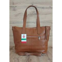 Trzy komory,duża Włoska skórzana torba na ramię mieści A4 ,Vera Pelle Camel  WA554C