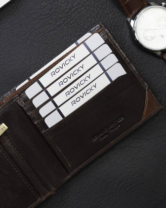 Portfel męski ze złotym akcentem Rovicky Brązowy