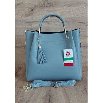 Włoski kuferek Shopperka A4 ,złote okucia + frędzelek Vera Pelle Szary KLV33G