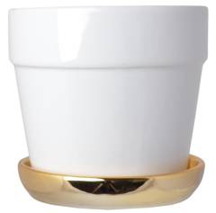 Doniczka ceramiczna biała ze złotą podstawką duża
