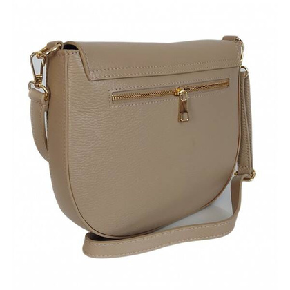 Włoska skórzana listonoszka podkówka Vera Pelle , pojemna złote okucia Beżowa VPP38T