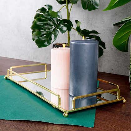 Taca na świece lustrzana prostokątna złota metalowa / podstawka pod świeczki 34x16,5 cm