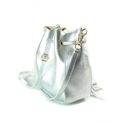 Włoska listonoszka woreczek La Bomba przewieszka złote okucia srebrna skórka nabłyszczana LB38ARG