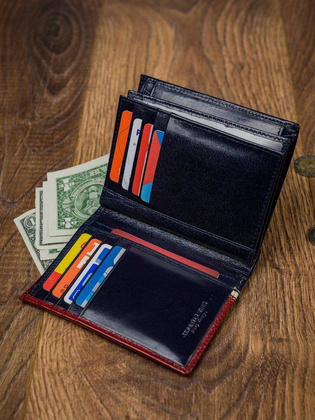 Pionowy portfel męski dwukolorowy, skóra naturalna hq