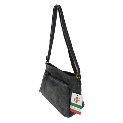 Duża zamszowa listonoszka A5 ,pojemna,dwie komory ,Włoska skórka szara VPA514G