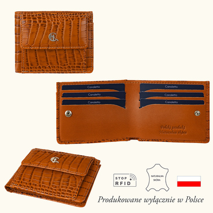 Mały portfel skórzany Canaletto z wzorem krokodylej skóry PD1055s262108 RFID
