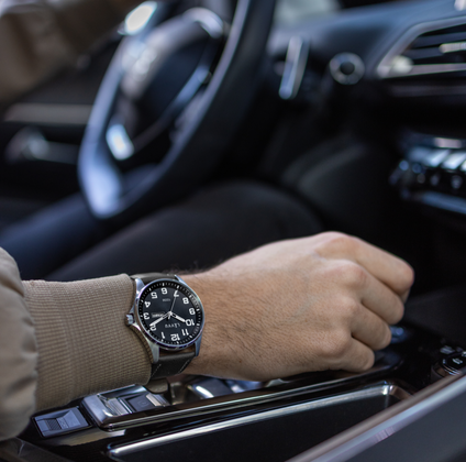 LAVVU Zegarek ze stali nierdzewnej BERGEN Black / Top Grain Leather ze świecącymi cyframi