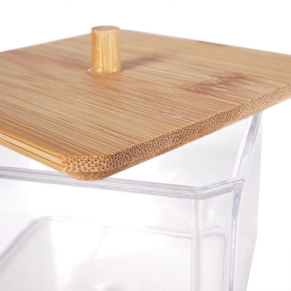 Pojemnik na płatki kosmetyczne waciki z bambusową pokrywką