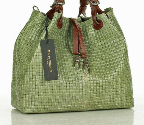 Skórzana torebka shopper MAZZINI - Carina Treccia zieleń pistacja - min. zamówienie 20 / 50 / 100 szt.