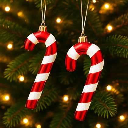 Ozdoba na choinkę 4 szt. lizak czerwono-biały 7 x 14 cm BSN73