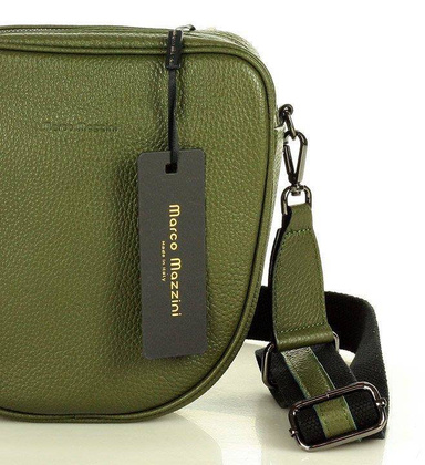 Torba skórzana na dwa zamki crossbody camera bag - MARCO MAZZINI zieleń militare - min. zamówienie 20 / 50 / 100 szt.