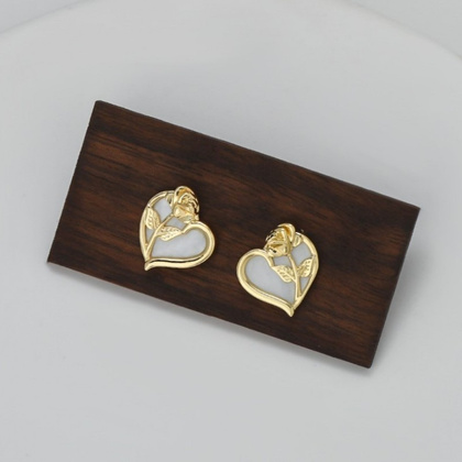 Kolczyki ze stali szlachetnej pozłacanej 14k złotem, SERCE RÓŻA sztyft srebro S925 KST3368