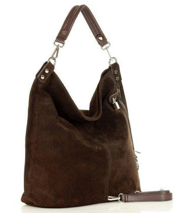 Ponadczasowa torebka worek skórzana MAZZINI - Renella nubuk brąz caffe - min. zamówienie 20 / 50 / 100 szt.