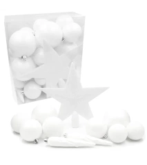 Bombki choinkowe ze szpicem komplet 33 szt. nietłukących plastikowych bombek AK - Biały