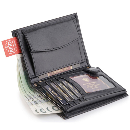 Skórzany męski portfel Peterson PTN PTN 333.01 czarny + czerwony