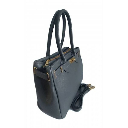 Włoska skórzana torebka kuferek do ręki Vera Pelle, złote okucia Szary KMA35G