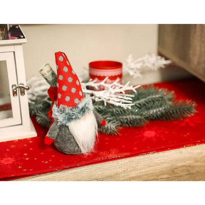Mikołajek dekoracyjny z workiem na prezent 20 cm czerwony