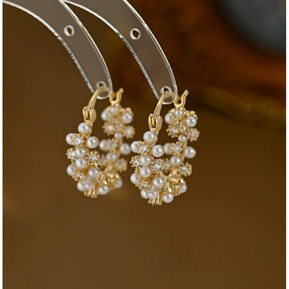 Kolczyki wiszące ozdobne - perły, cyrkinie KST3414