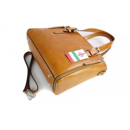 Włoska torebka skórzana, kuferek mieści A4 ,Vera Pelle ,Camel  V884C