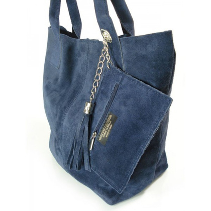 ZAMSZ NATURALNY WŁOSKA TORBA XL A4 SHOPPER BAG SKÓRZANA GRANATOWA W567BS