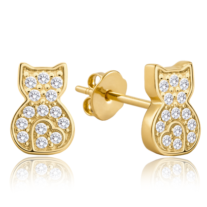 MINET Złote kolczyki koty z białymi cyrkoniami Au 585/1000 1,20g