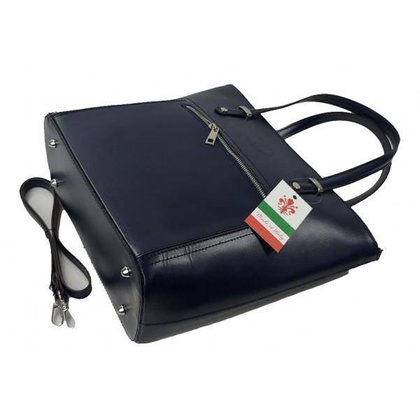 Włoska skórzana klasyczna torebka na ramię Vera Pelle ,format A4, Granatowa VBZ66BS