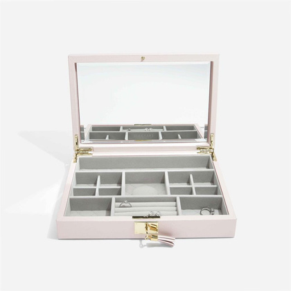 Szkatułka na biżuterię Loves Luxury jasnoróżowa z pokrywką i lusterkiem