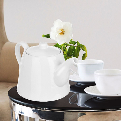Dzbanek porcelanowy z uchwytem i pokrywką do kawy herbaty biały LUNA 2 l