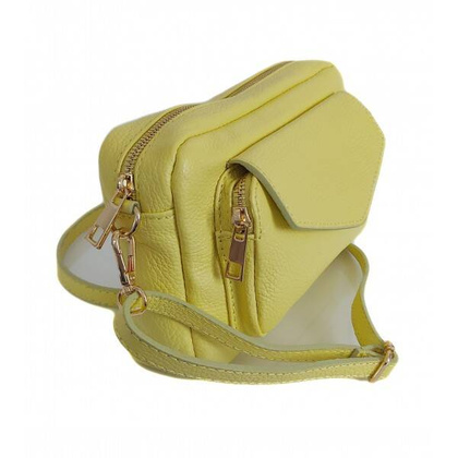 Urocza Włoska skórzana listonoszka Vera Pelle , pojemna złote okucia Limonkowa MCZ45GIA