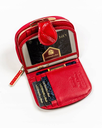 Skorzany portfel damski na bigiel i zatrzask