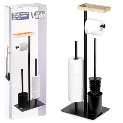 Stojak na papier toaletowy ze szczotką czarny 68,5 cm