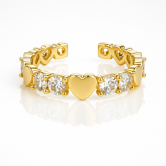 Pierścionek stal chirurgiczna platerowana złotem regulowany, z cyrkoniami PST970, Rozmiar pierścionków: US6 EU11