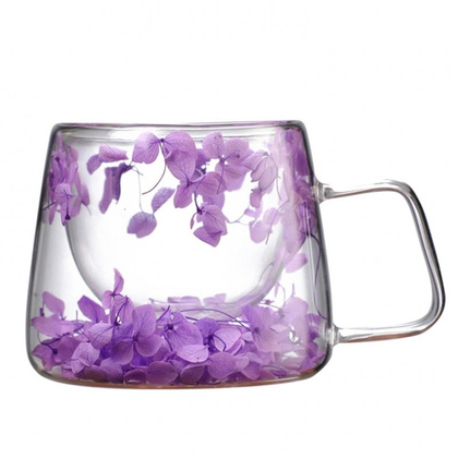 Szklanka termiczna z hortensją w środku fiolet 180 ml 1szt SZK76