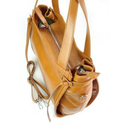 Duża włoska torebka Vera Pelle na ramię ,pojemna Camel WLB199C