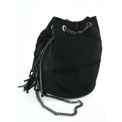 ZAMSZOWA LISTONOSZKA WOREK FRĘDZLE WŁOSKA SKÓRZANA CZARNA TOREBKA WL45N