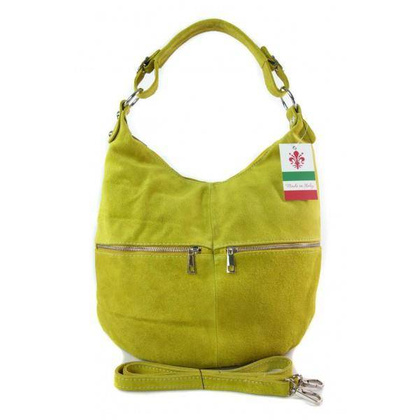 Klasyczny worek na ramię ,zamki suwaki XL A4 Shopper bag zamsz naturalny żółta W345GL2