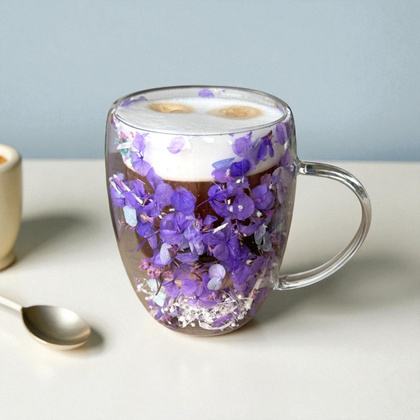 Szklanka termiczna z kwiatami w środku, gipsówka hortensje 300 ml 1szt SZK166