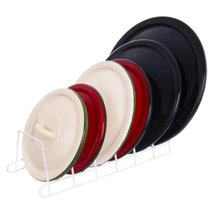 Stojak na pokrywki i talerze metalowy biały 34x17x18,5 cm