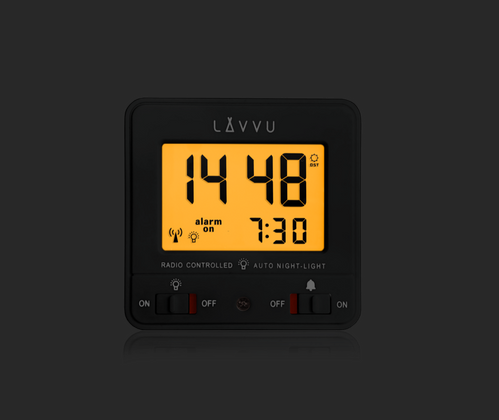 LAVVU Cyfrowy budzik sterowany radiowo NORDLYS czarny z czujnikiem światła