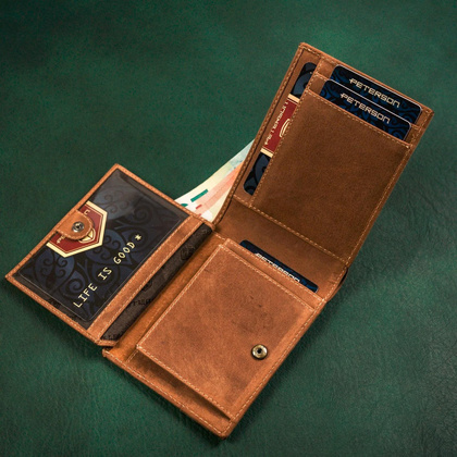 Skorzany portfel meski z kieszonka na karte