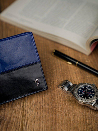 Skórzany portfel poziomy dwukolorowy składany