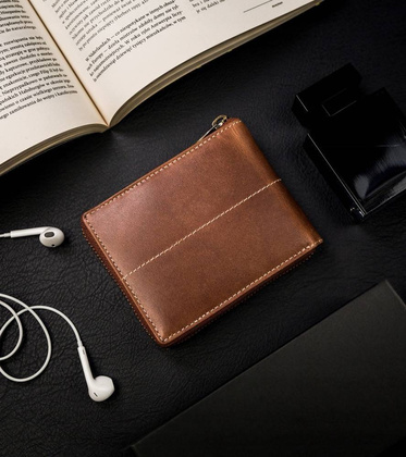 Duży, skórzany portfel męski na suwak