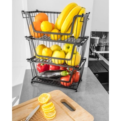 Koszyk na owoce i warzywa metalowy czarny piętrowy do piętrowania 31x17,5x15,5 cm
