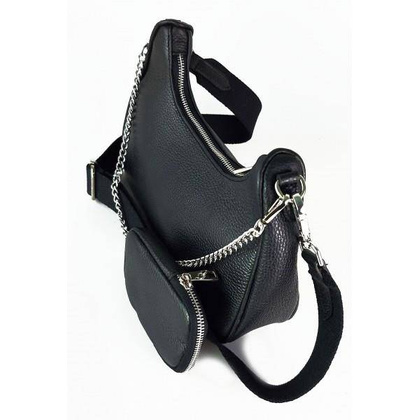 Włoska listonoszka, przewieszka ,Vera Pelle srebrne okucia ,szeroki pasek, Czarna VP742N