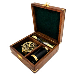 Zestaw Upominkowy Retro – Kompas, Luneta, Klepsydra w Pudełku Drewnianym - NC102365