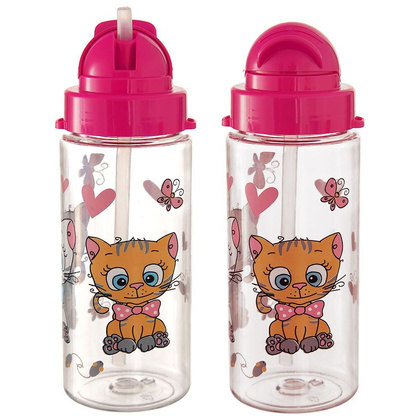 Bidon butelka dziecięca zamykana ze słomką i paskiem różowa kotki TRITAN 490 ml